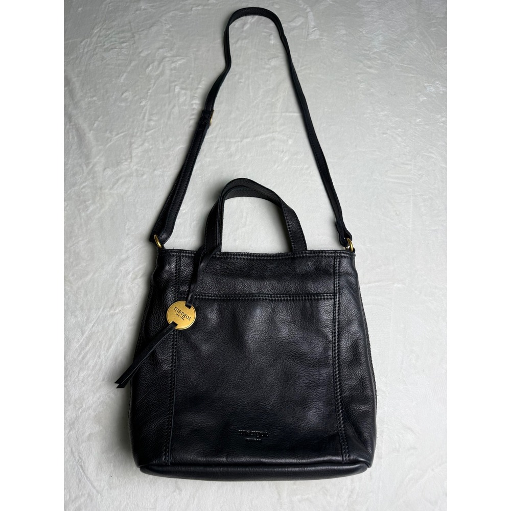 Margot New York Black Pebbled Leather Crossbody Bag Brass Hardware Tote